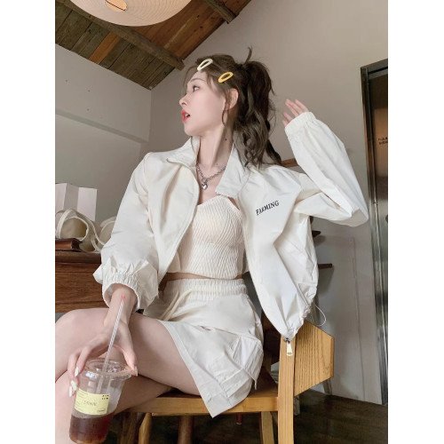 休閒時尚運動套裝女夏季防曬衣薄款寬松學生韓版長袖短裙兩件套潮