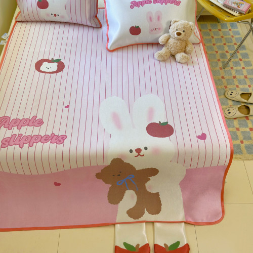 晚安貓卡通親膚舒適異形冰藤蓆涼蓆套件床品可愛宿舍涼蓆床蓆軟蓆