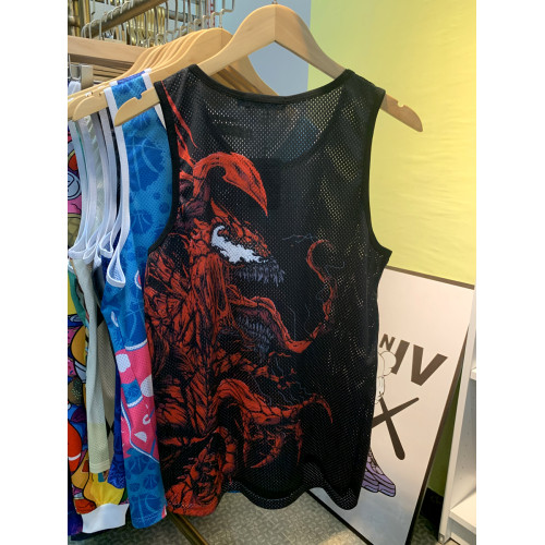 毒液網眼無袖t恤男女坎肩潮T衣服聯名3d寬松嘻哈學生潮牌夏季背心