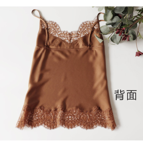 焦糖色柔軟真絲吊帶衫桑蠶絲睫毛蕾絲花邊吊帶背心女內搭法式春夏