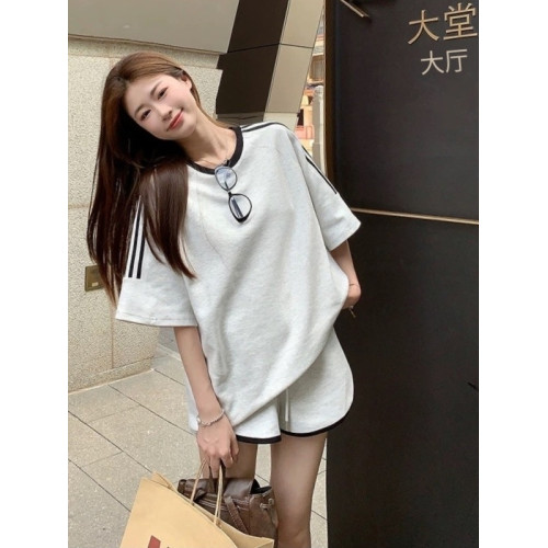 純棉時尚運動套裝女夏季學生減齡寬松顯瘦短袖短褲跑步休閒兩件套