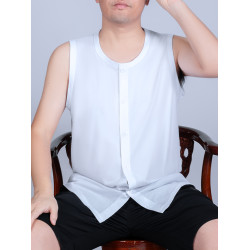 夏季中老年人男背心純棉開衫老人睡衣爸爸無袖T恤坎肩對襟老頭衫