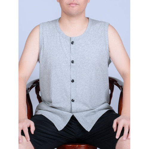 夏季中老年人男背心純棉開衫老人睡衣爸爸無袖T恤坎肩對襟老頭衫