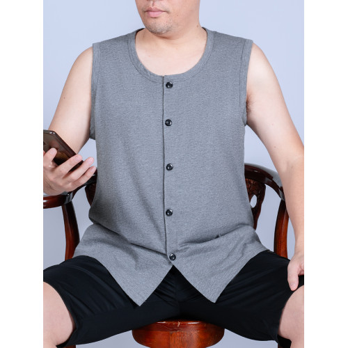 夏季中老年人男背心純棉開衫老人睡衣爸爸無袖T恤坎肩對襟老頭衫