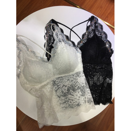 歐貨重工燙鑽美背女細肩帶蕾絲顯瘦背心抹胸配墊四季百搭小吊帶衫