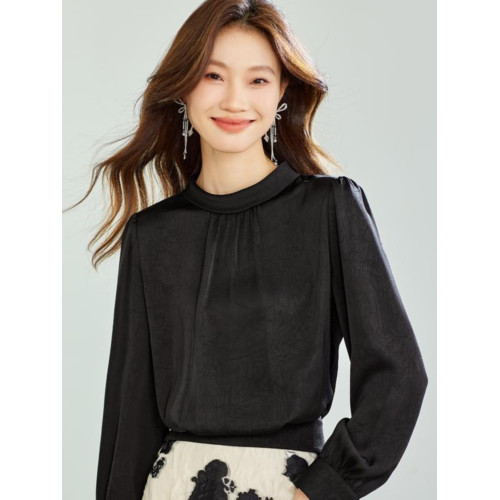 立領雪紡衫女上衣2025春季新款安可拉紅OL通勤洋氣小衫長袖女襯衣