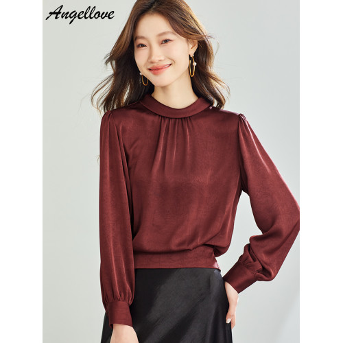 立領雪紡衫女上衣2025春季新款安可拉紅OL通勤洋氣小衫長袖女襯衣