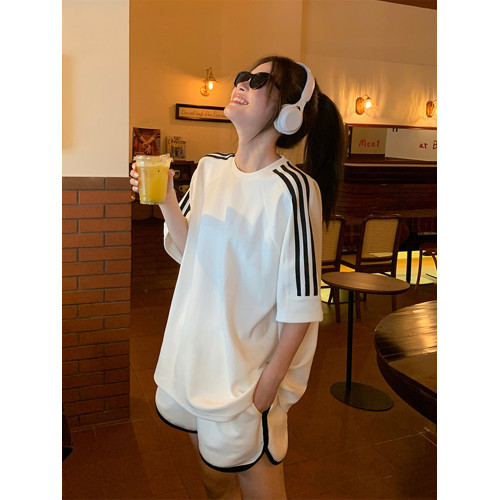 純棉圓領短袖運動套裝女夏季短褲寬松顯瘦時尚韓版學生休閒兩件套