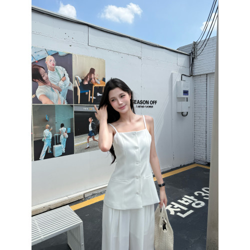 Vane韋恩韓版收腰百搭吊帶衫搭濶腿長褲夏套裝女兩件套時尚氣質