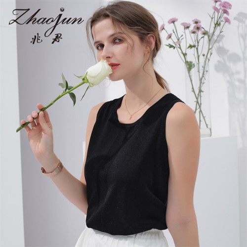 兆君 秋季內搭桑蠶絲新款純色吊帶衫薄款圓領女式工字背心
