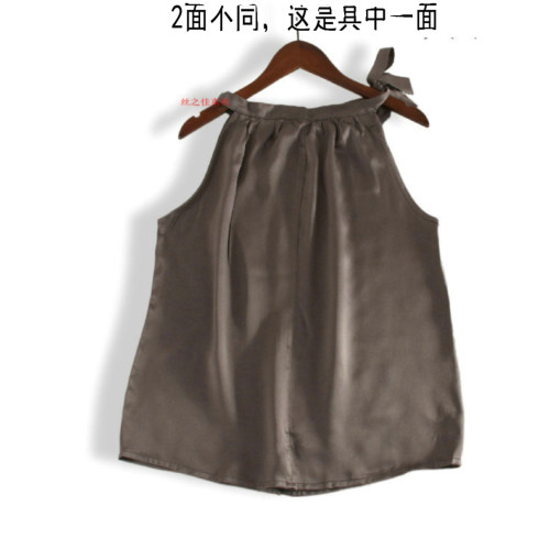 100%桑蠶絲真絲上衣吊帶衫顯瘦綢緞女士掛脖背心飄帶背心蝴蝶結