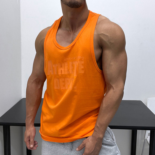 純棉好面料！印花運動健身背心修身肌肉男顯身材無袖T恤寬松海灘