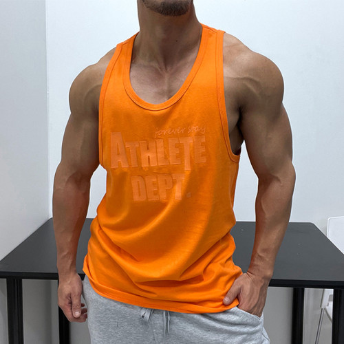 純棉好面料！印花運動健身背心修身肌肉男顯身材無袖T恤寬松海灘