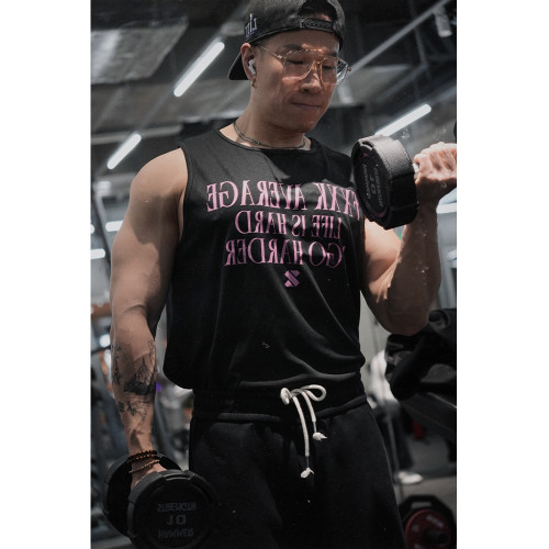 ZEKE LAB「FXXKING平庸」速乾健身背心 圓弧下擺寬松運動休閒坎肩