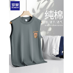 羅矇純棉無袖背心男夏季寬松潮流青少年痞帥跨欄坎肩運動打底t恤
