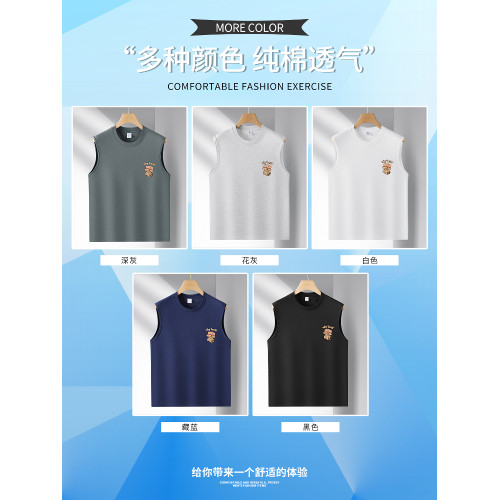 羅矇純棉無袖背心男夏季寬松潮流青少年痞帥跨欄坎肩運動打底t恤