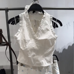 VM NY NB UR2025夏法式甜美花邊V領露背掛脖吊帶衫背心上衣女ins