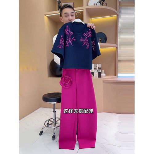 歐貨休閒運動套裝女2025新款夏季時尚洋氣設計感亮片短袖兩件套潮