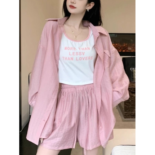 胖貴貴大碼胖mm休閒運動套裝女夏洋氣減齡輕薄防曬顯瘦襯衫短褲女