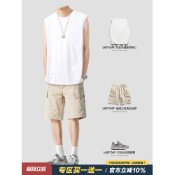 LAZY DAY原創男裝美式重磅260g涼感速乾圓領背心男士夏季無袖T恤