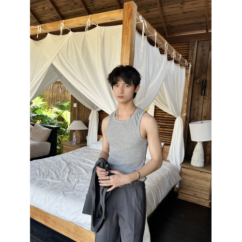 乜Q時髦復古曡穿撞色簡約真兩件汗背心男女純色百搭休閒健身上衣