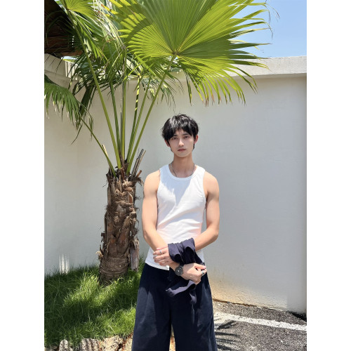 乜Q時髦復古曡穿撞色簡約真兩件汗背心男女純色百搭休閒健身上衣
