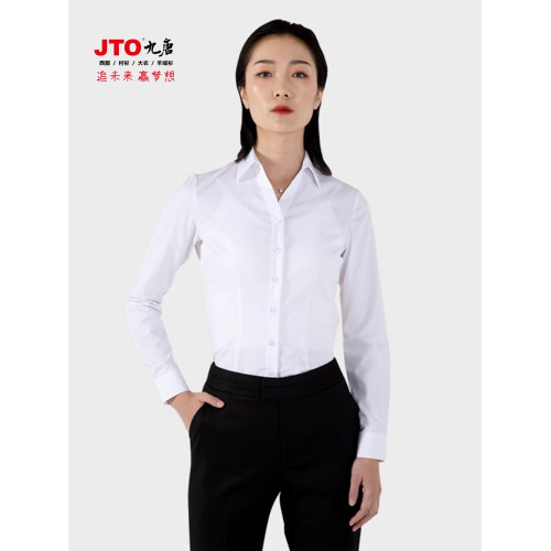 JTO九唐2023新款奔馳女士長袖白襯衫4S店銷售V領女襯衣工服職業裝