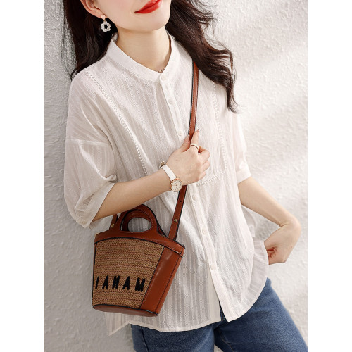 九月陌墨氣質減齡襯衫2024夏季新款百搭肌理上衣顯瘦五分袖女襯衣