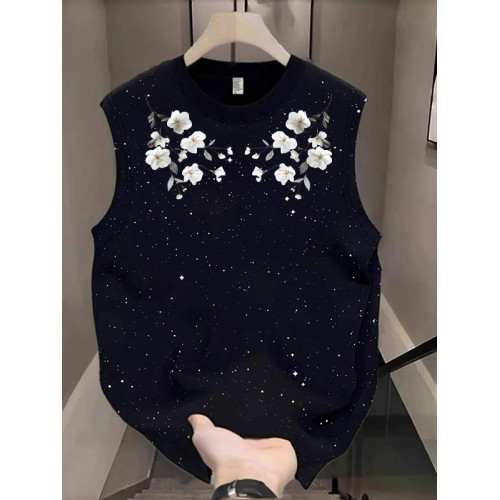 美式復古背心男女夏季潮牌無袖t恤滿天星寬松坎肩純棉黑色上衣
