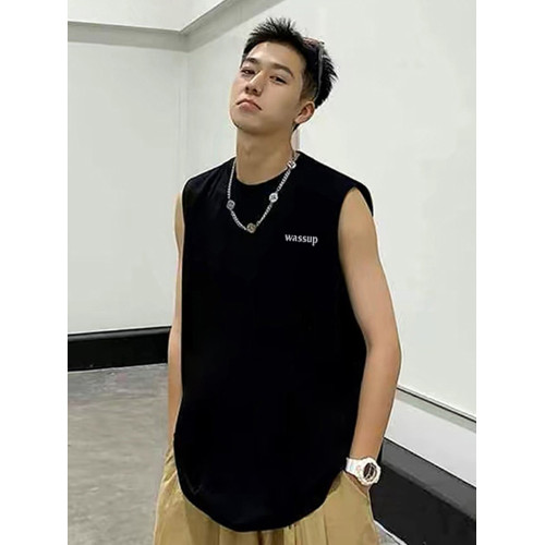 WASSUP HEODS潮牌情侶背心男士夏季美式純棉上衣運動健身籃球無袖
