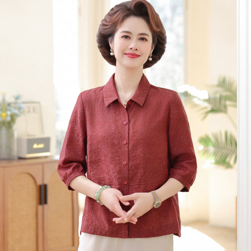 媽媽夏裝杭州真絲香雲紗襯衫中老年女襯衣時尚洋氣小衫桑蠶絲上衣