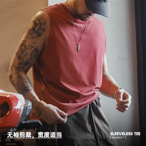 馬登工裝 美式復古硬漢做舊背心純棉運動健身打底坎肩無袖T恤男夏