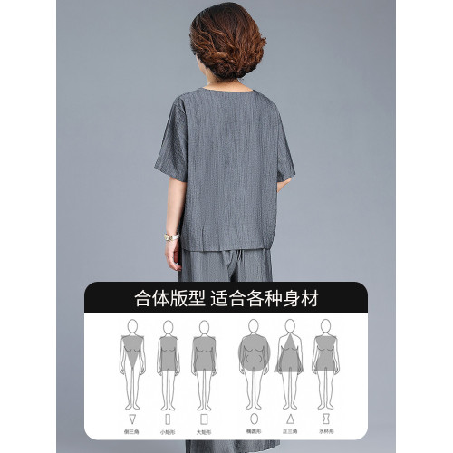 羅矇品牌媽媽夏裝2025新款中老年女裝短袖T恤褲子休閒套裝兩件套