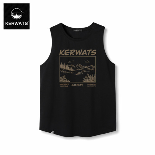 KERWATS青年歐美風森林圖案印花潮牌夏季無袖t恤新款男裝圓領背心