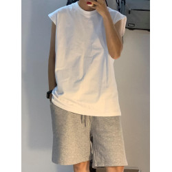 le 帥t夏季300g純棉無袖小袖口休閒寬松男女坎肩袖小領口外穿背心