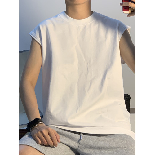 le 帥t夏季300g純棉無袖小袖口休閒寬松男女坎肩袖小領口外穿背心