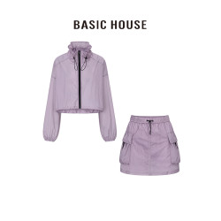 百家好/Basic House寬松休閒抽繩防曬服松緊短款半身裙運動套裝女