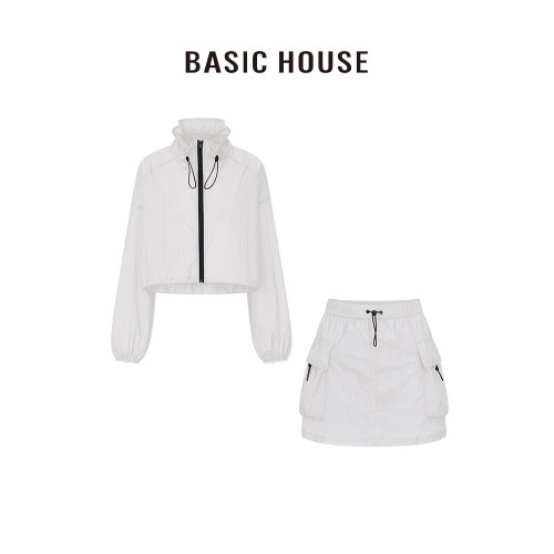 百家好/Basic House寬松休閒抽繩防曬服松緊短款半身裙運動套裝女