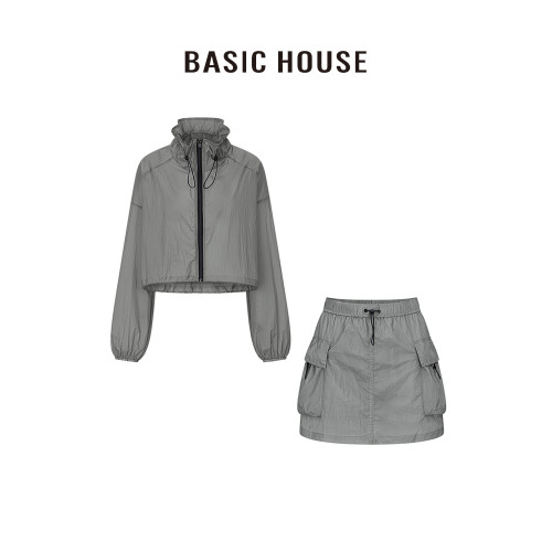 百家好/Basic House寬松休閒抽繩防曬服松緊短款半身裙運動套裝女