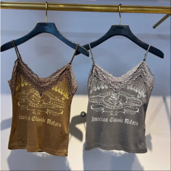 2025夏季新款蕾絲上衣打底做舊復古背心吊帶衫女