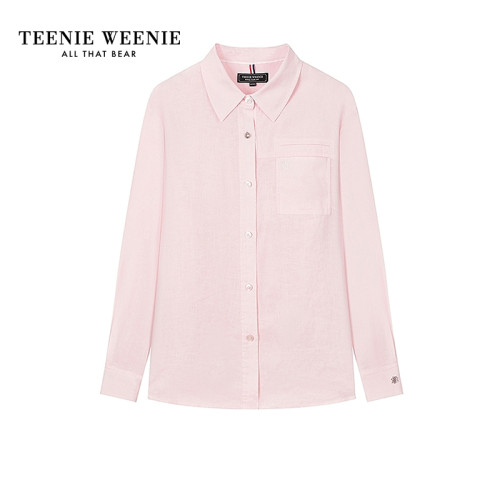 TeenieWeenie小熊2025夏季新款長袖亞麻襯衫女襯衣TTYW252402E