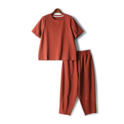 休閒運動套裝明線設計親膚舒適短袖T恤配九分褲顯瘦兩件套女裝夏