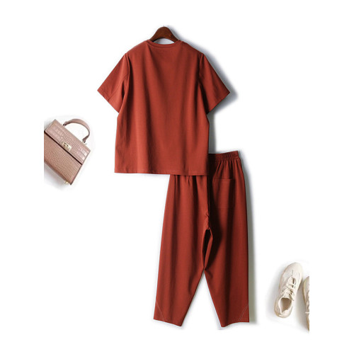 休閒運動套裝明線設計親膚舒適短袖T恤配九分褲顯瘦兩件套女裝夏