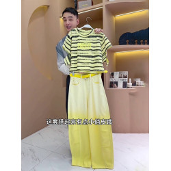 歐貨夏季短袖運動套裝女2025新款時尚洋氣漸變牛仔濶腿褲兩件套潮