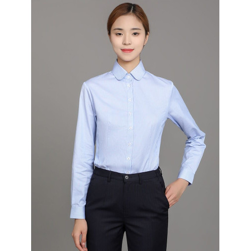 2023浦髮銀行新款行服襯衫門襟織帶女襯衣浦髮工作服修身條紋工裝