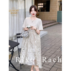 Rixo Rach法式提花吊帶衫t恤裙套裝女2025夏薄氣質輕熟休閒連衣裙