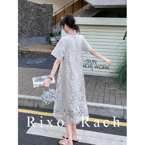 Rixo Rach法式提花吊帶衫t恤裙套裝女2025夏薄氣質輕熟休閒連衣裙