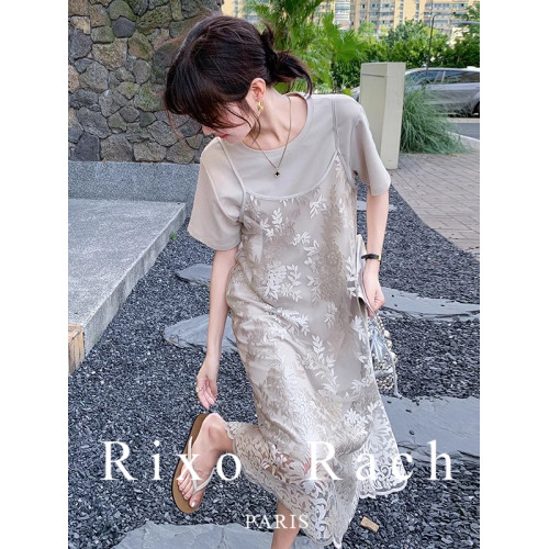 Rixo Rach法式提花吊帶衫t恤裙套裝女2025夏薄氣質輕熟休閒連衣裙