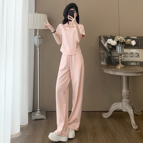 休閒運動套裝女夏季新款網紅炸街洋氣顯瘦修身衛衣濶腿褲兩件套潮