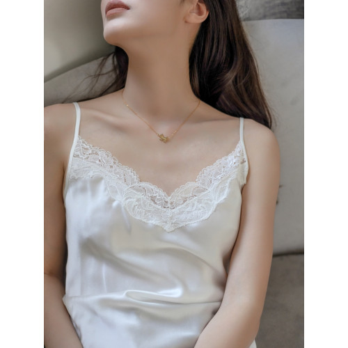 V領法式蕾絲真絲吊帶背心女內搭桑蠶絲新款花邊吊帶衫